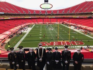 Armed Forces members at the KC Chiefs' Arrowhead Stadium, Kansas City